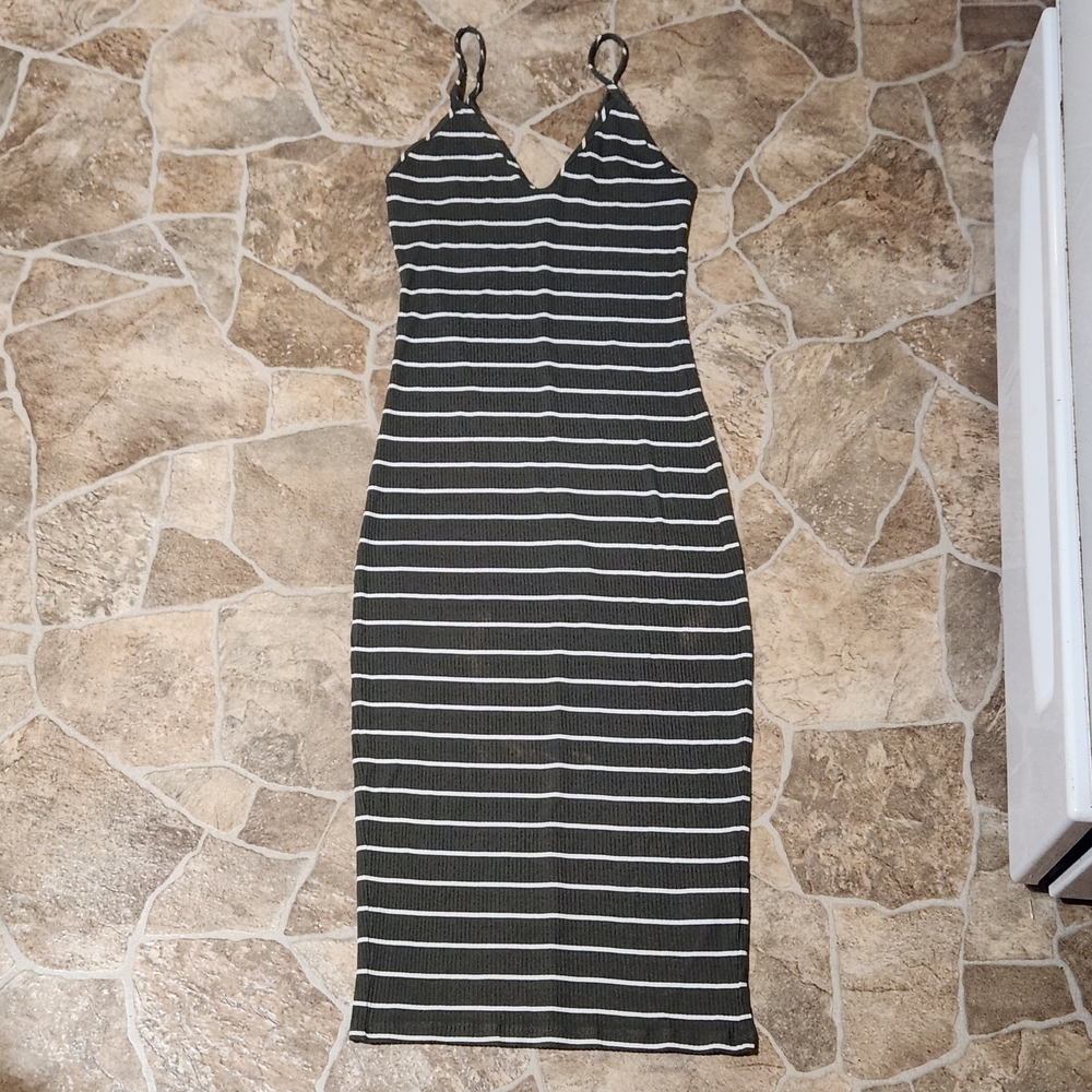 Express Black and White Striped Midi Dress